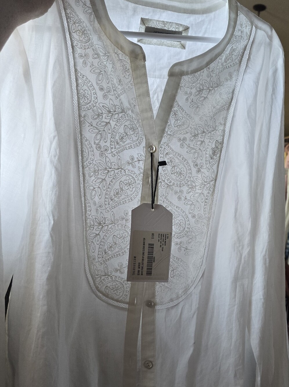Gerry Weber White Embroidered Panel Button Tunic Top Size 16 NWT